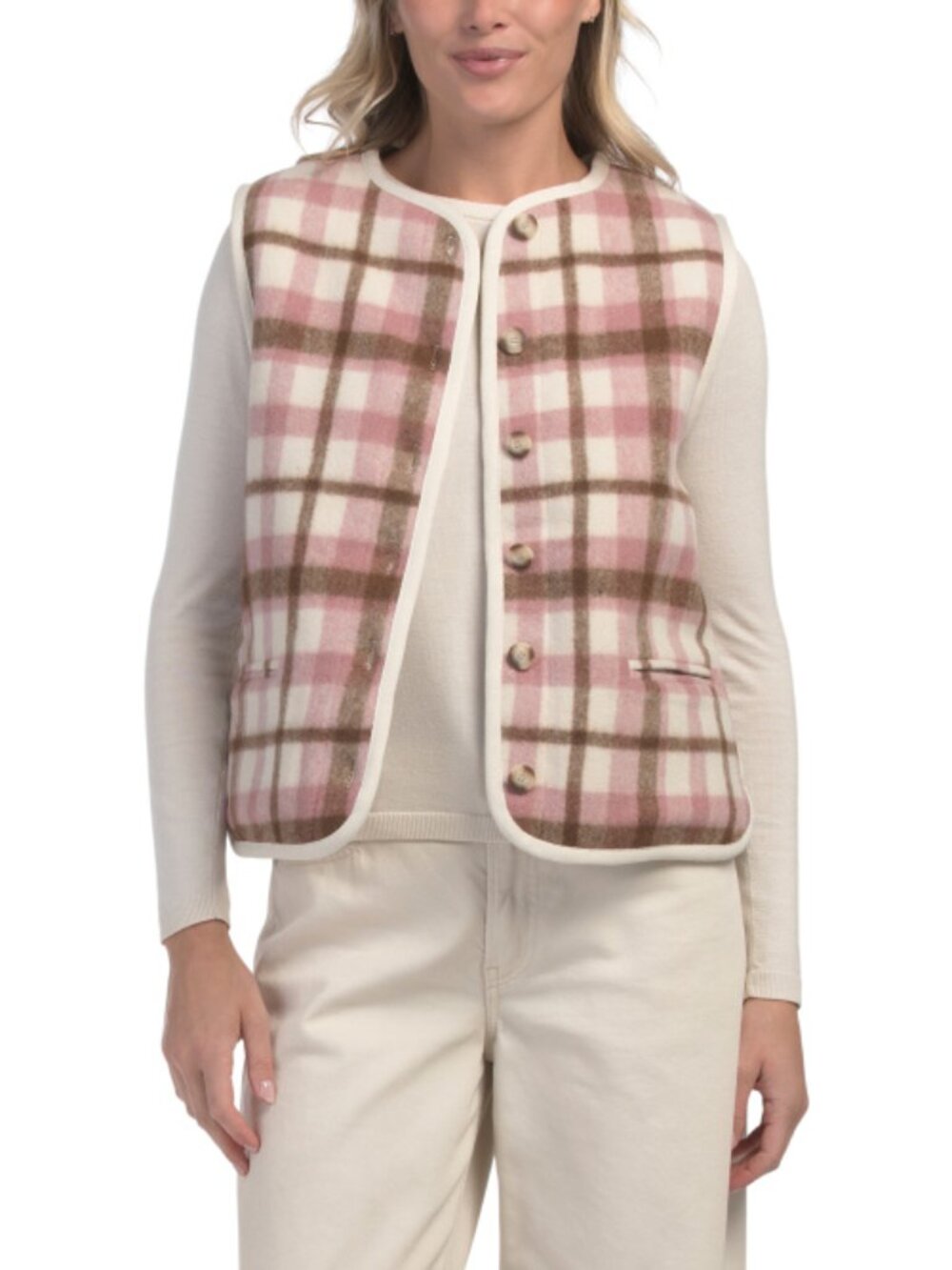 NWT | Bailey 44 | Reversible Plaid Vest Sherpa Interior | Pink Brown | Small